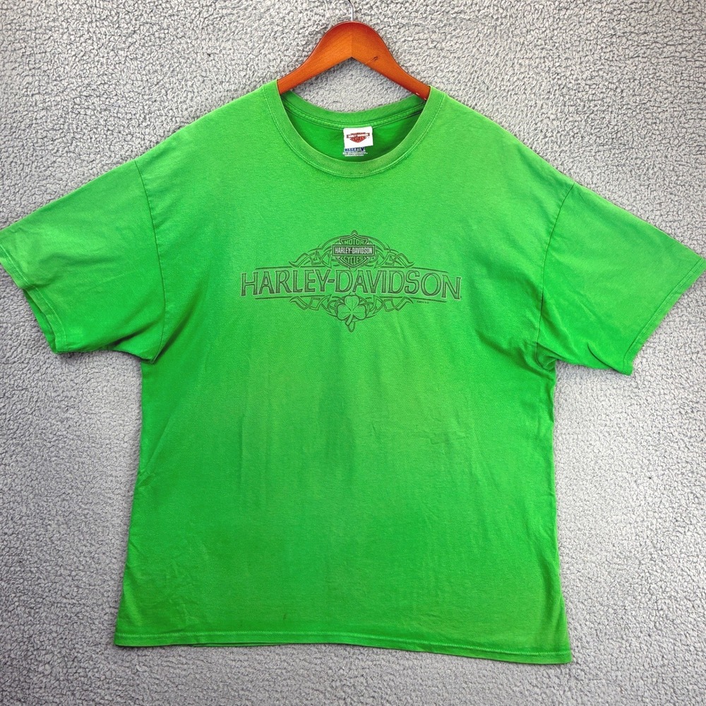 Harley Davidson Graphic T Shirt Mens 2XL Green Biker Massachusetts Auburn Y2K